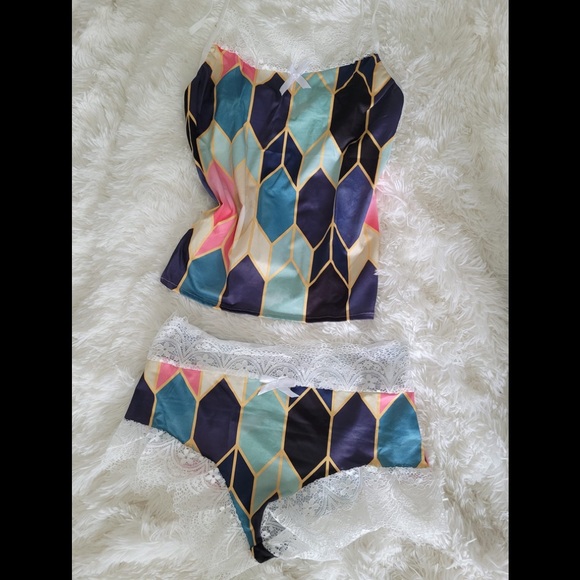 Strap Lace Pajama Set Sleeveless geometrical  Pijamas Sleep Shorts Set Lace Pija - Picture 3 of 5